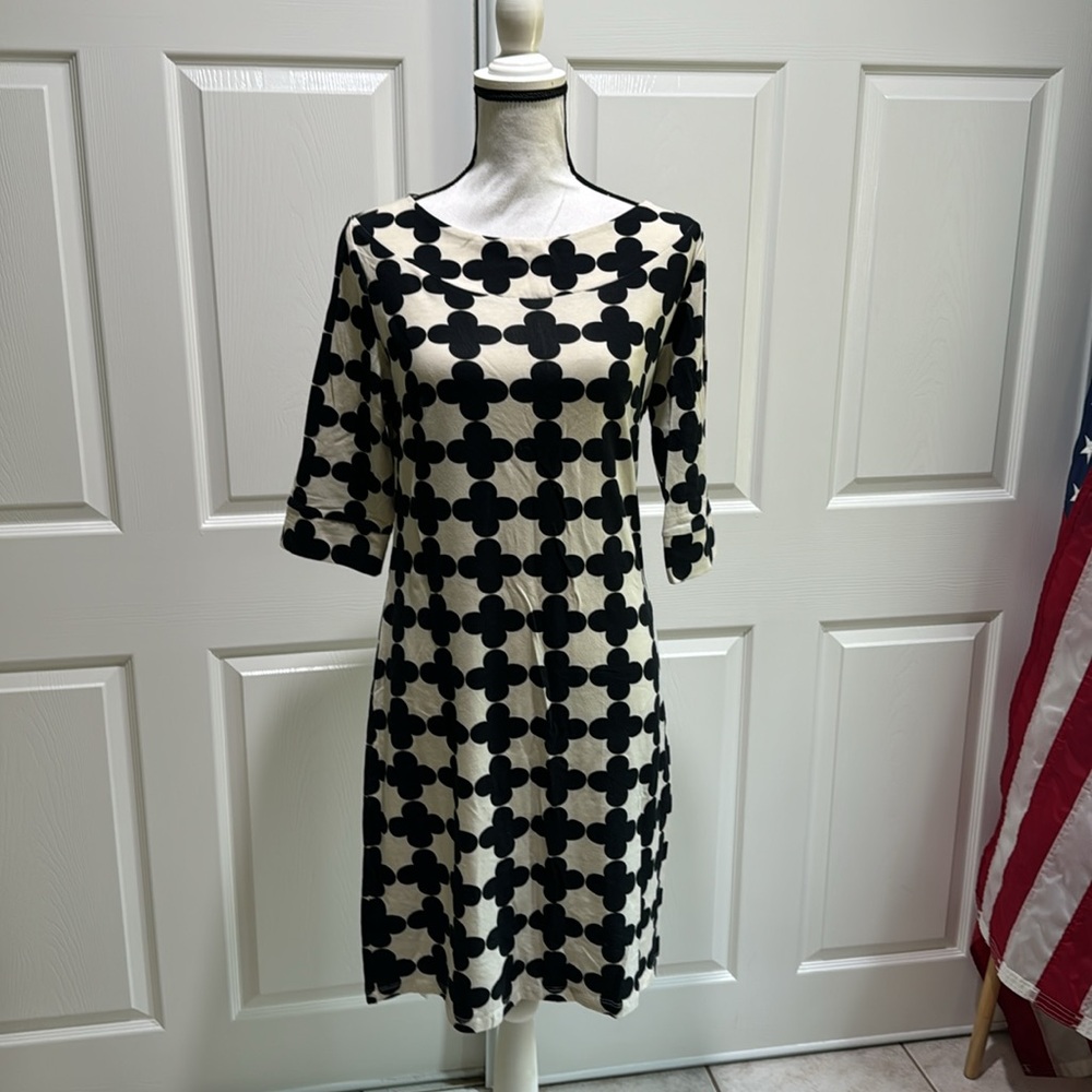 Skirtin Around Cream/Black Clover Print Dress